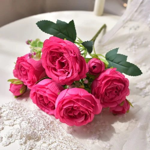 30cm Rose Pink Silk Bouquet Peony Artificial Flower 5 Big Head 4 Small