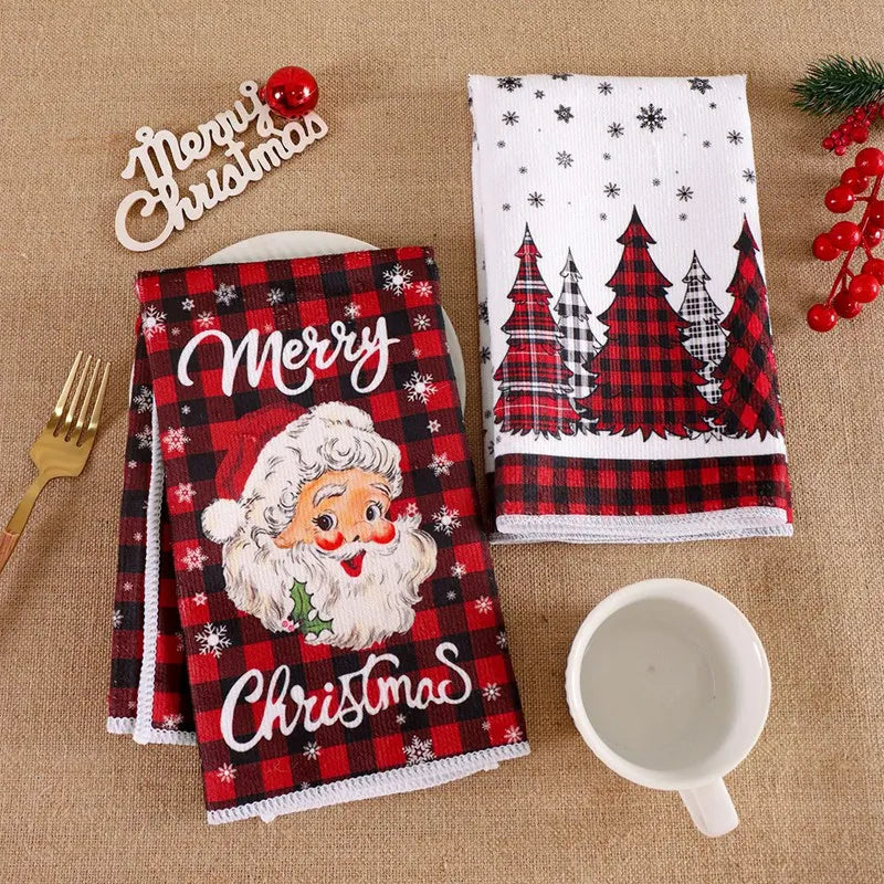 2pcs Christmas Kitchen Towels Buffalo Plaid Xmas Hand Towels Christmas