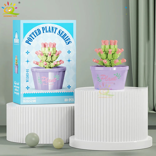 HUIQIBAO MOC Flower Succulent Potted Model Building Block DIY Eternal