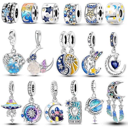 Silver Plated Mystery Star and Moon Charms Beads Fit Original Bangle