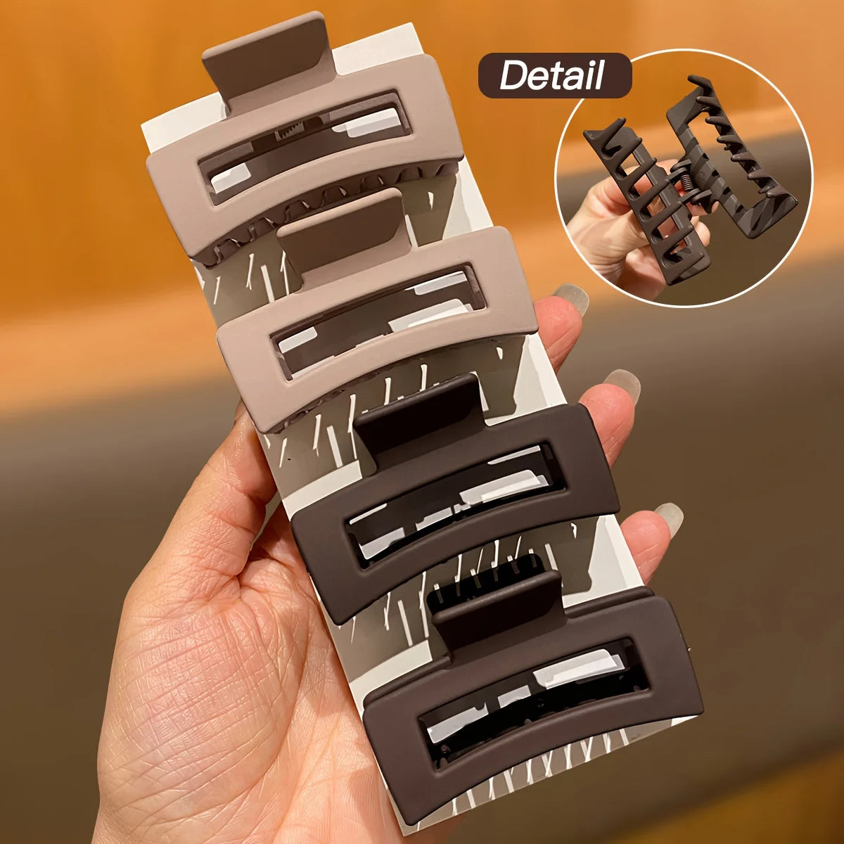 4PcsCoffee Color Medium-Sized Square Hair Clips, Suitable for Daily
