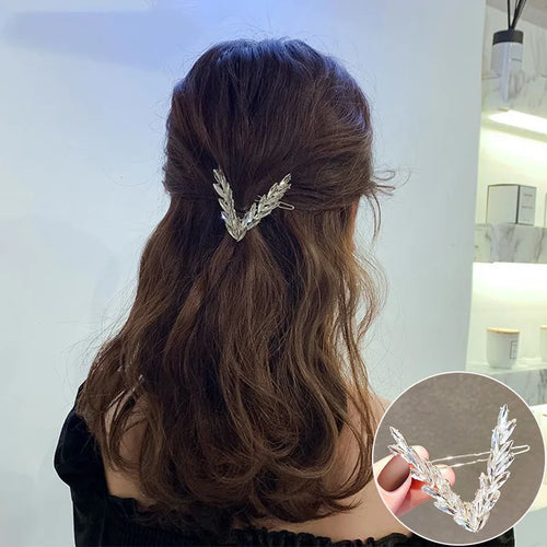 Luxury Shining Crystal Hair Clip For Women Korean V Shape Buckle