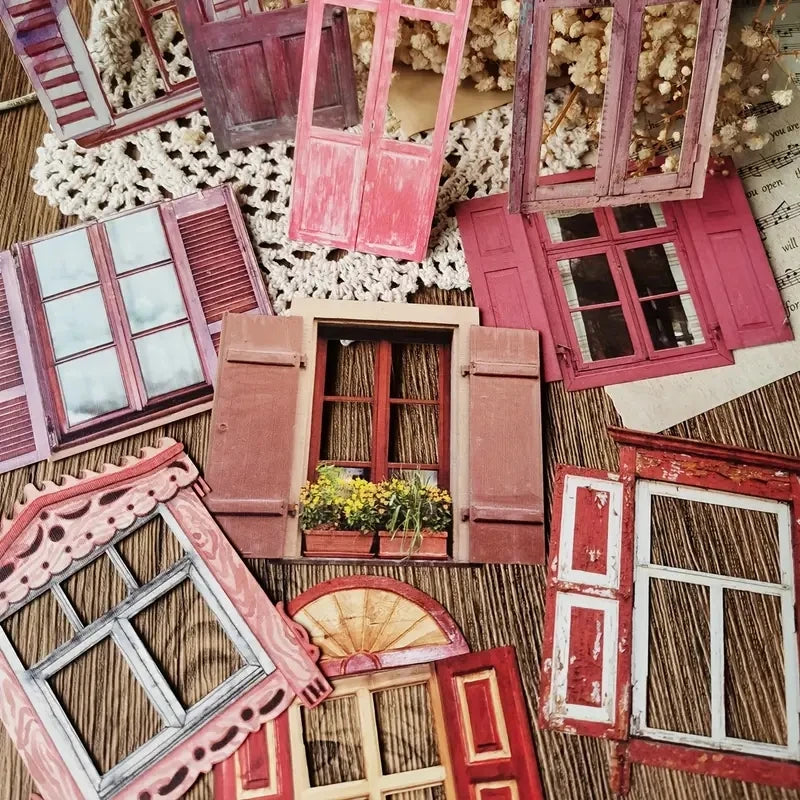 10 Pcs Laser Hollow Doors Windows Stickers Junk Journal Planner