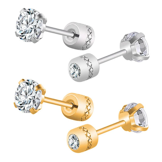 1Pair Stainless Steel Crystals Stud Earrings For Men Women Not Fade