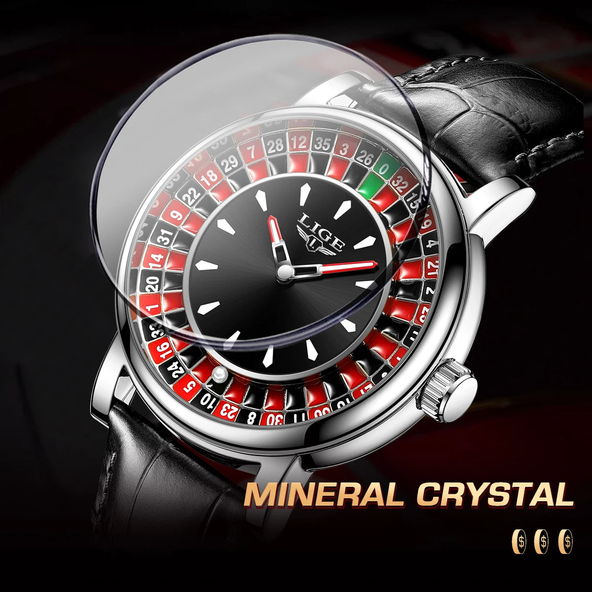 LIGE Quartz Man Watch Fashion Luxury Creative Roulette Game Dial