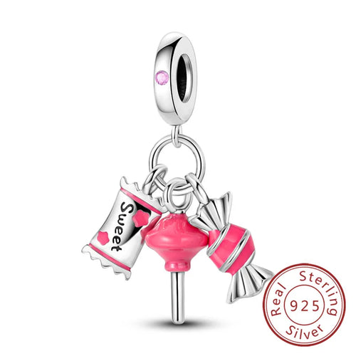 Fit Original 925 Sterling Silver Charms Beads Bow Perfume Bottle Pink