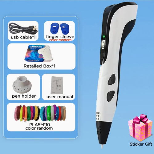 2025 Children 3D Printing Pen with LED Screen 100M PLA Power Adapter