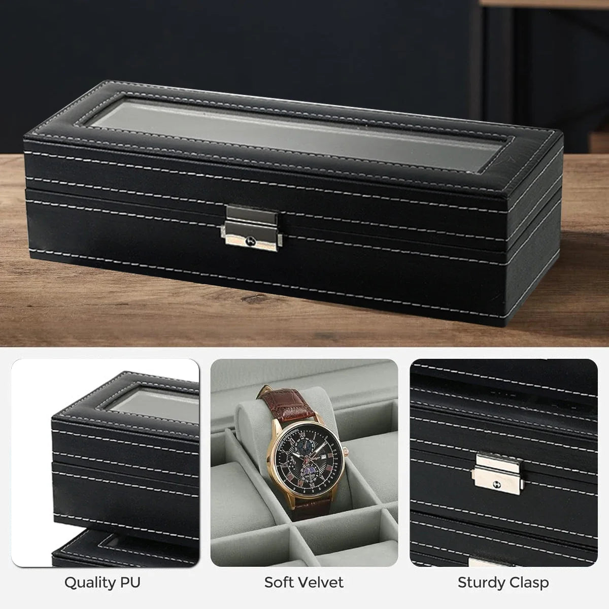 PU Leather watch box 2/3/4/5/6/8/10/12 Slots Watch Display Case For