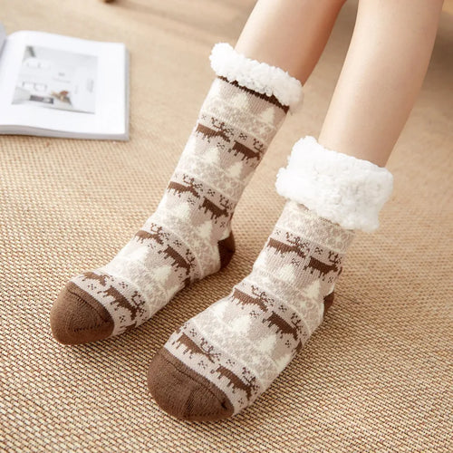 Winter Warm Socks Women penguin Plush Soft Female Non Grip Floor