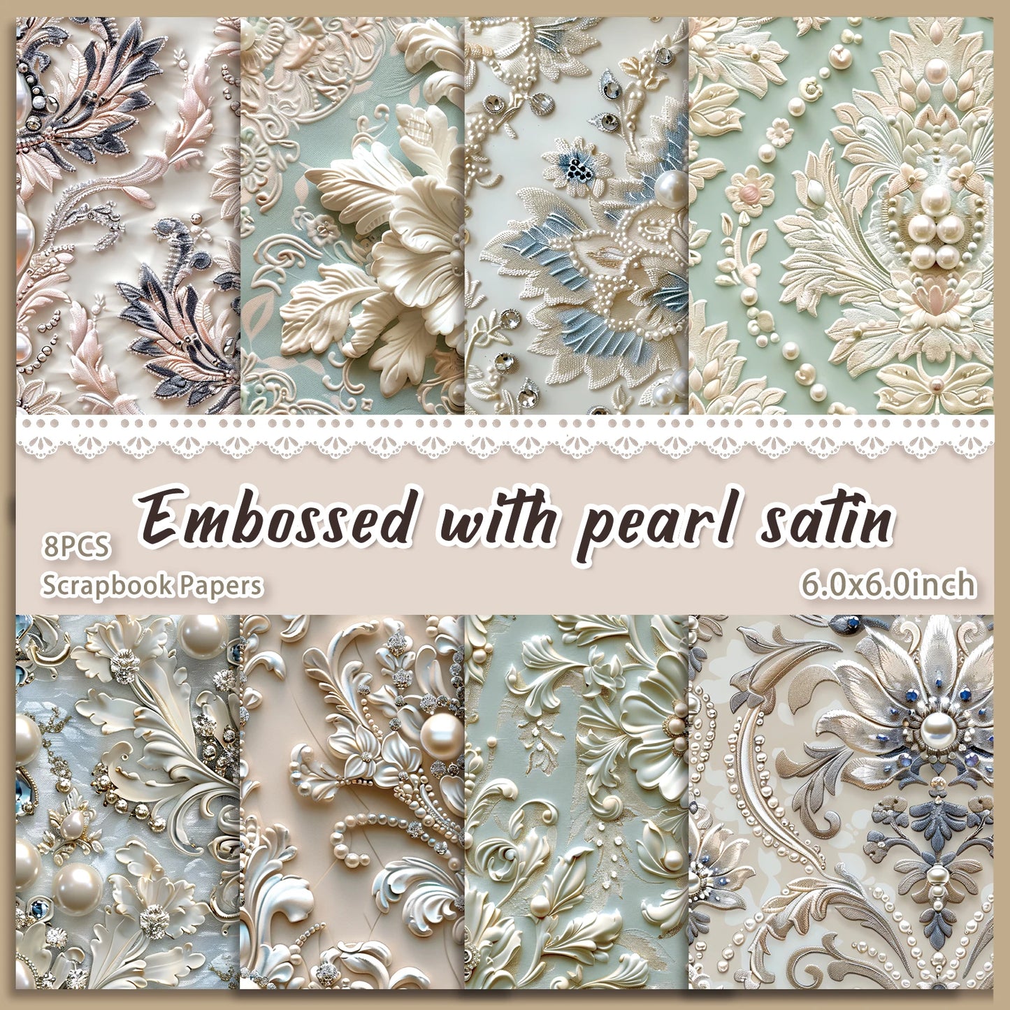 Embossed With Pearl Satin Scrapbook Paper Pad 8 Sheets Art Craft