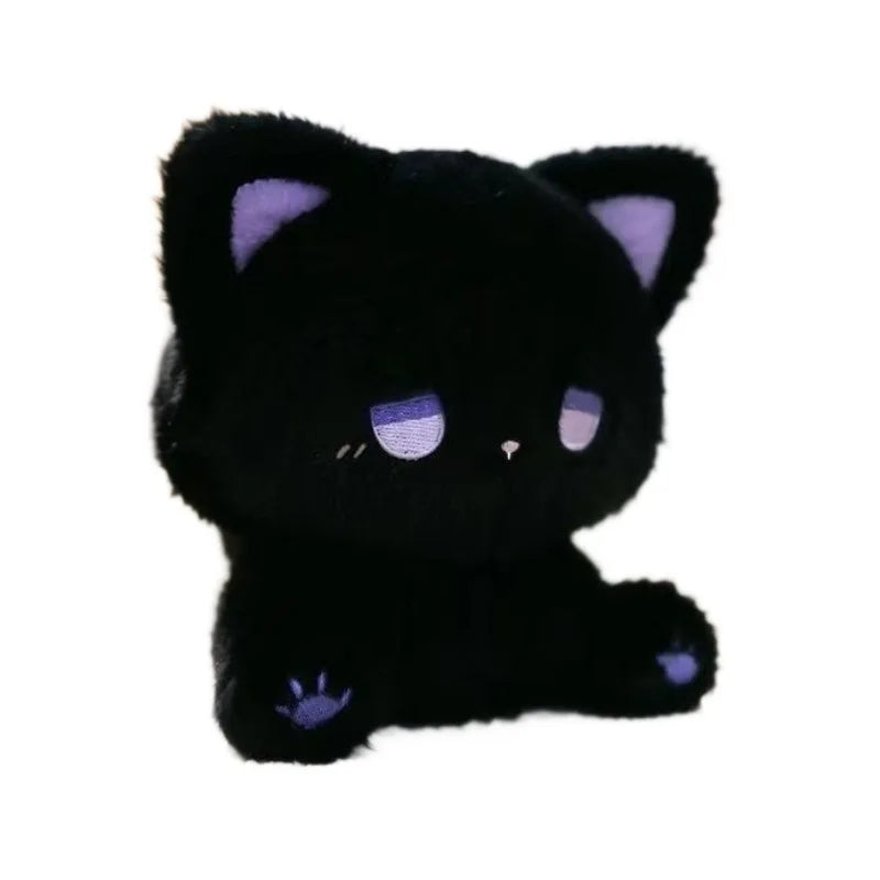 Cute Sleepy Emo Black Cat 16cm Plush Toy Soft Fluffy Cartoon Sitting