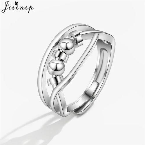 Simple Metal Beads Fidget Rotating Rings for Women Men Rotate Freely
