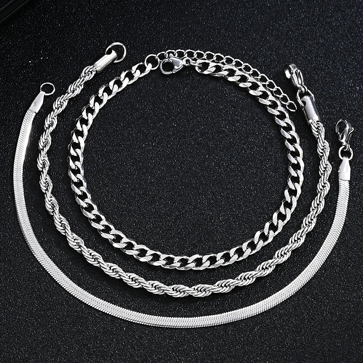 2024 New Simple Stainless Steel Silver Color Jewelry Sets for Men