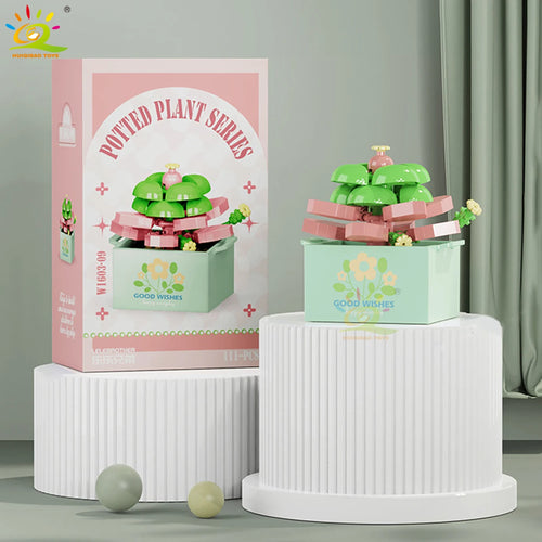 HUIQIBAO MOC Flower Succulent Potted Model Building Block DIY Eternal