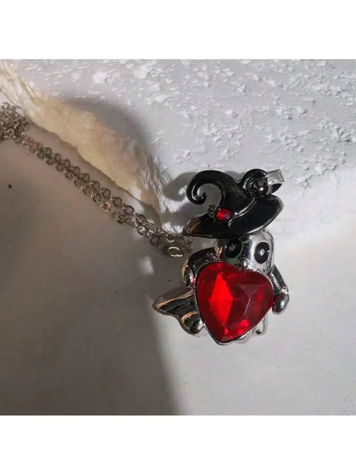 Gothic Punk Bat Wings and Heart Shaped Resin Pendant Necklace - Dark