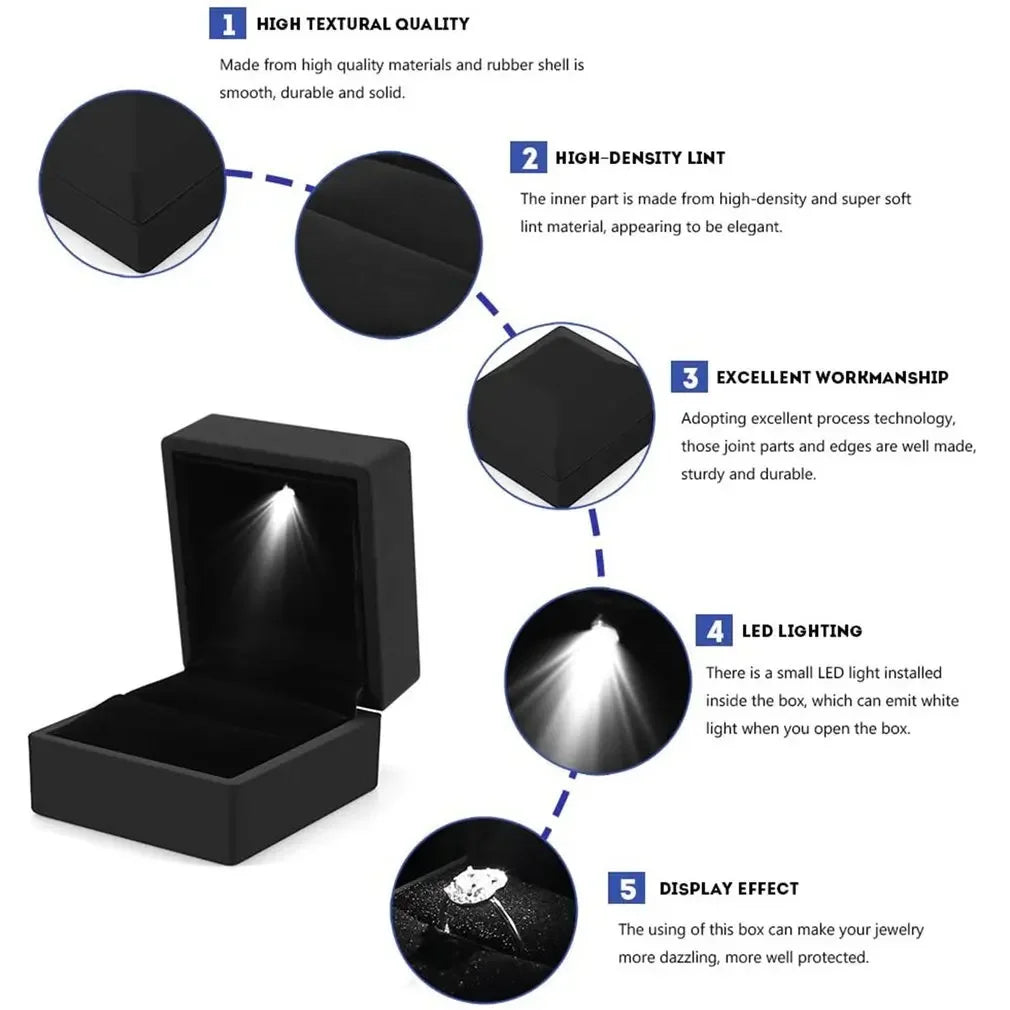 2024 Luxury Ring Box With LED Light Jewelry Diamond Ring Box for