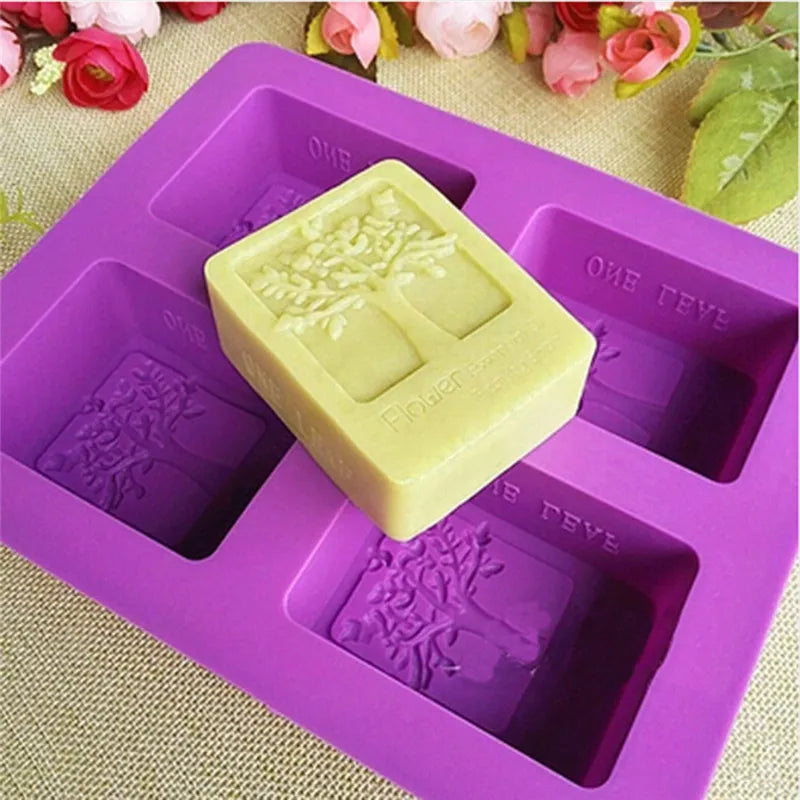 Party Dessert Silicone Mold Tree Shape 4 Hole Square Soap Mold Crafts