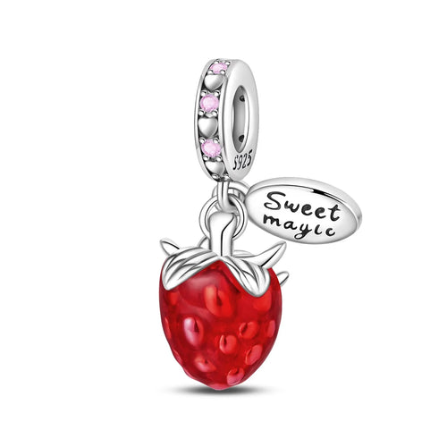 New 925 Silver Color Strawberry Cherry Fruit Series Charms Beads Fit