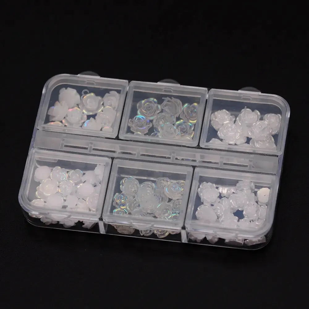 3D White Aurora Camellia Nail Art Charms Rhinestones 90PCS Jewelry
