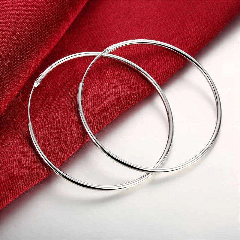 Round Circle 35/50/60mm Hoop Earrings Silver Color For Woman Wedding