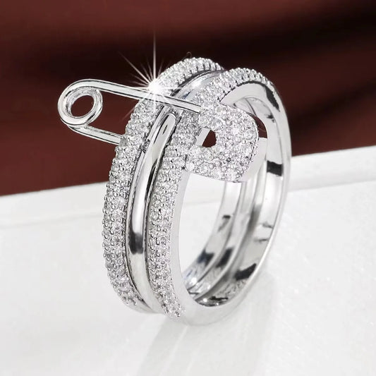 Pin Ring Three Layer Zircon Series Hip Hop Style Stainless Steel New