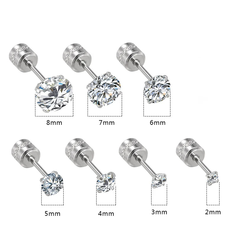 1Pair Stainless Steel Crystals Stud Earrings For Men Women Not Fade