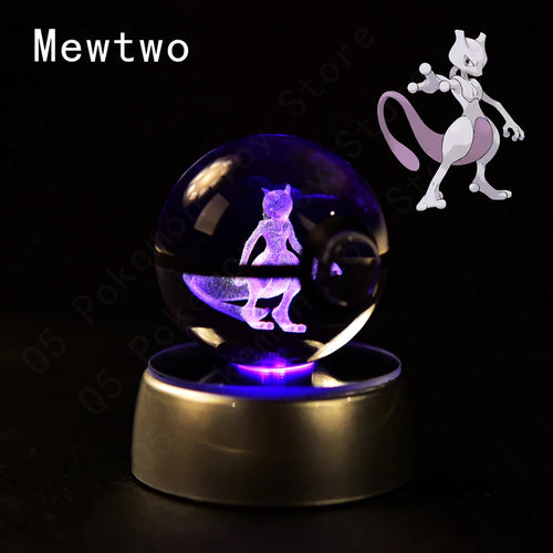 Pokemon Crystal Ball 3D Pikachu Mewtwo Mew Gengar Night Light Lamp