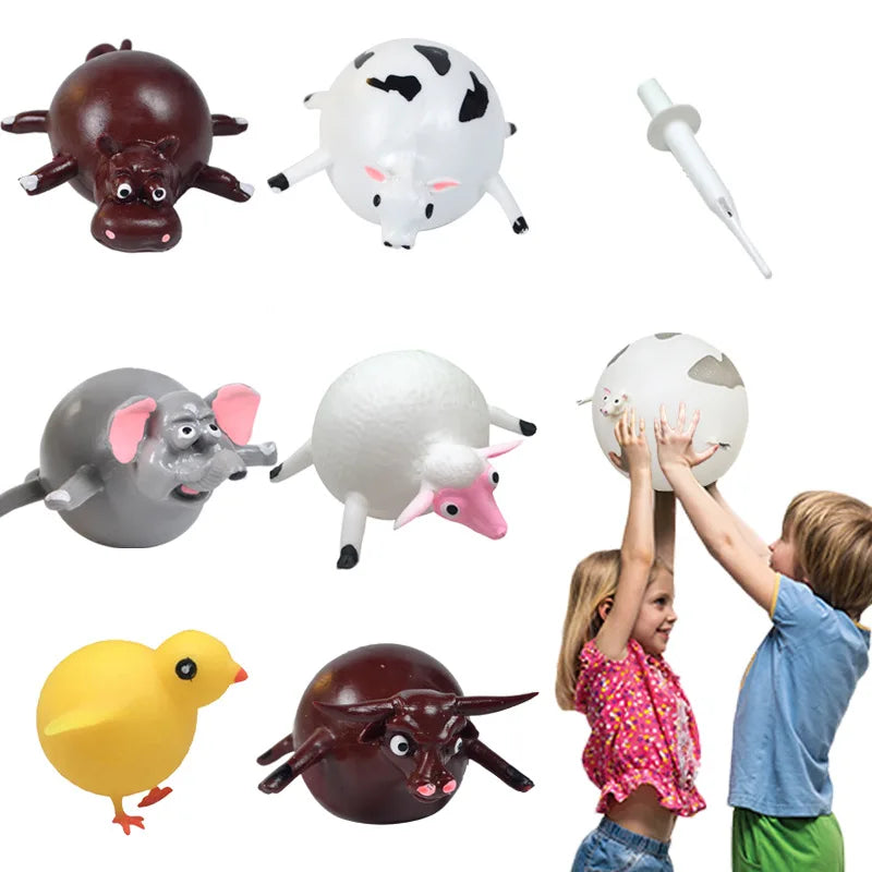 3PCS Kids Funny Dinosaur Animals Inflate Vent Balls Toy Squeeze Soft