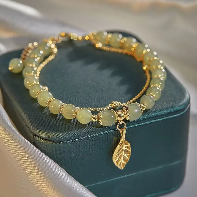 2026Chinese Style Green Jade Bracelet For Women Exquisite Gold Color