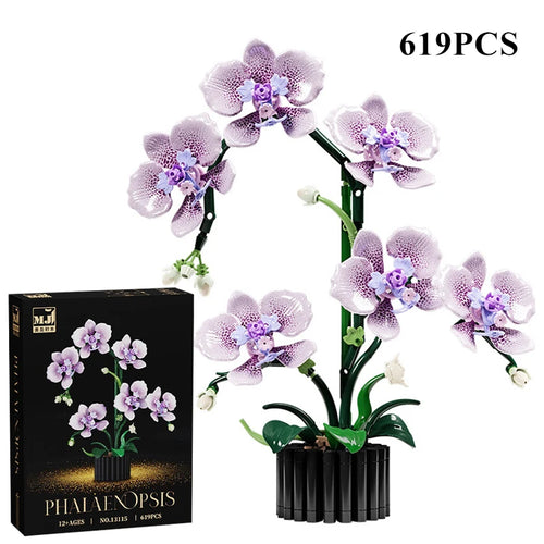 Creative Orchid Cymbidium Eternal Flowers Potted Plant Building Blocks