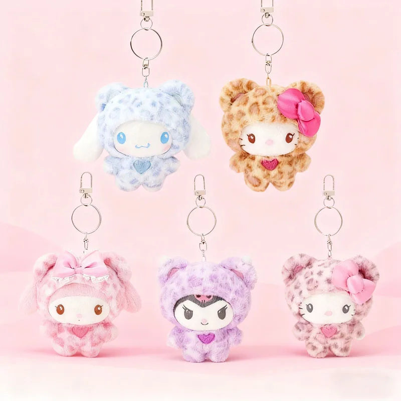 Sanrios Leopard Print Bear Series Hello Kitty Keychain Pendant Cartoon