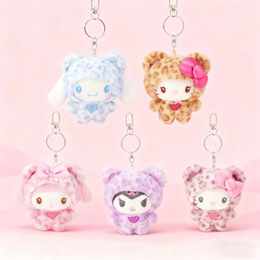 Sanrios Leopard Print Bear Series Hello Kitty Keychain Pendant Cartoon