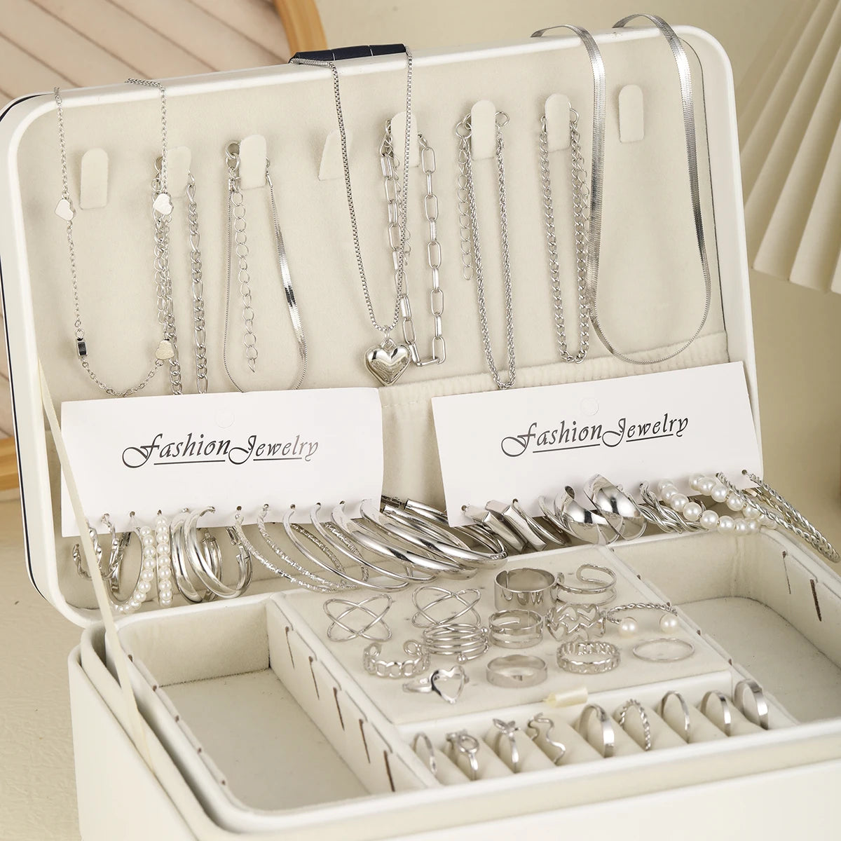 54 Pcs/Set Vintage Elegant Pearl Earrings Ring Heart Pendant Necklace