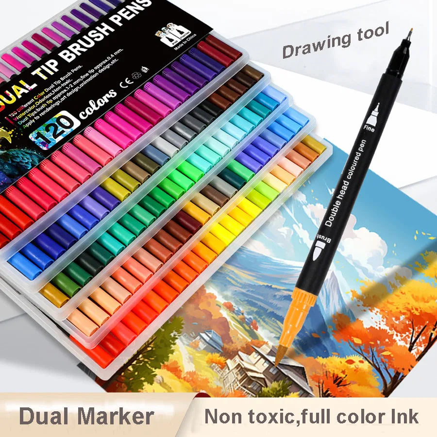 12-168 Colors Dual Brush Pens Art Markers Watercolor Fine and Brush