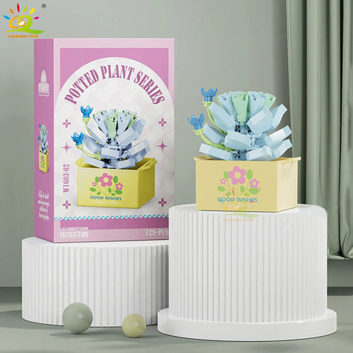 HUIQIBAO MOC Flower Succulent Potted Model Building Block DIY Eternal