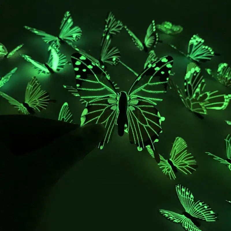 New 12Pcs Fashion 3D Luminous Butterfly Creative Wall Sticker For DIY