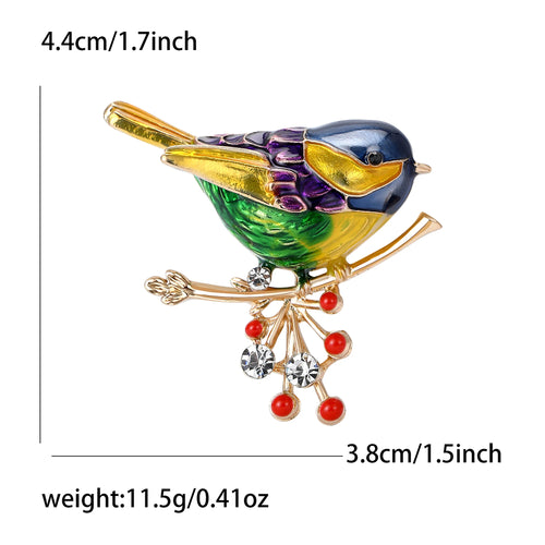 Trendy Enamels Birds Brooches for Women Unisex Animals Rhinestones