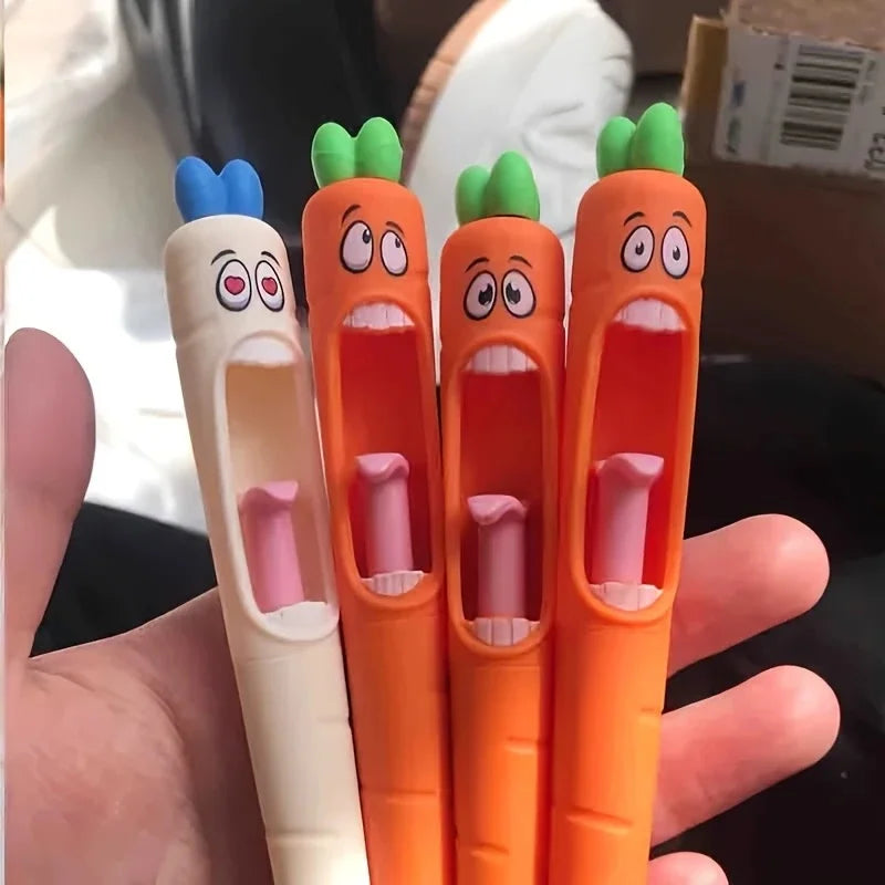 4pcs Multi-Expression Radish Shaped Gel Pens Creative Fresh Stationery