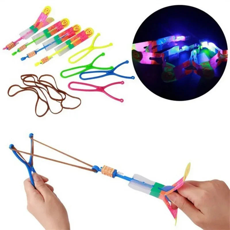 5/10Pc LED Flying Arrow Rocket Toys - Rubber Band Catapult Helicopter