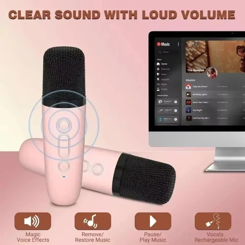 Portable Wireless Dual Microphones Karaoke Machine HomeKTV DSP System