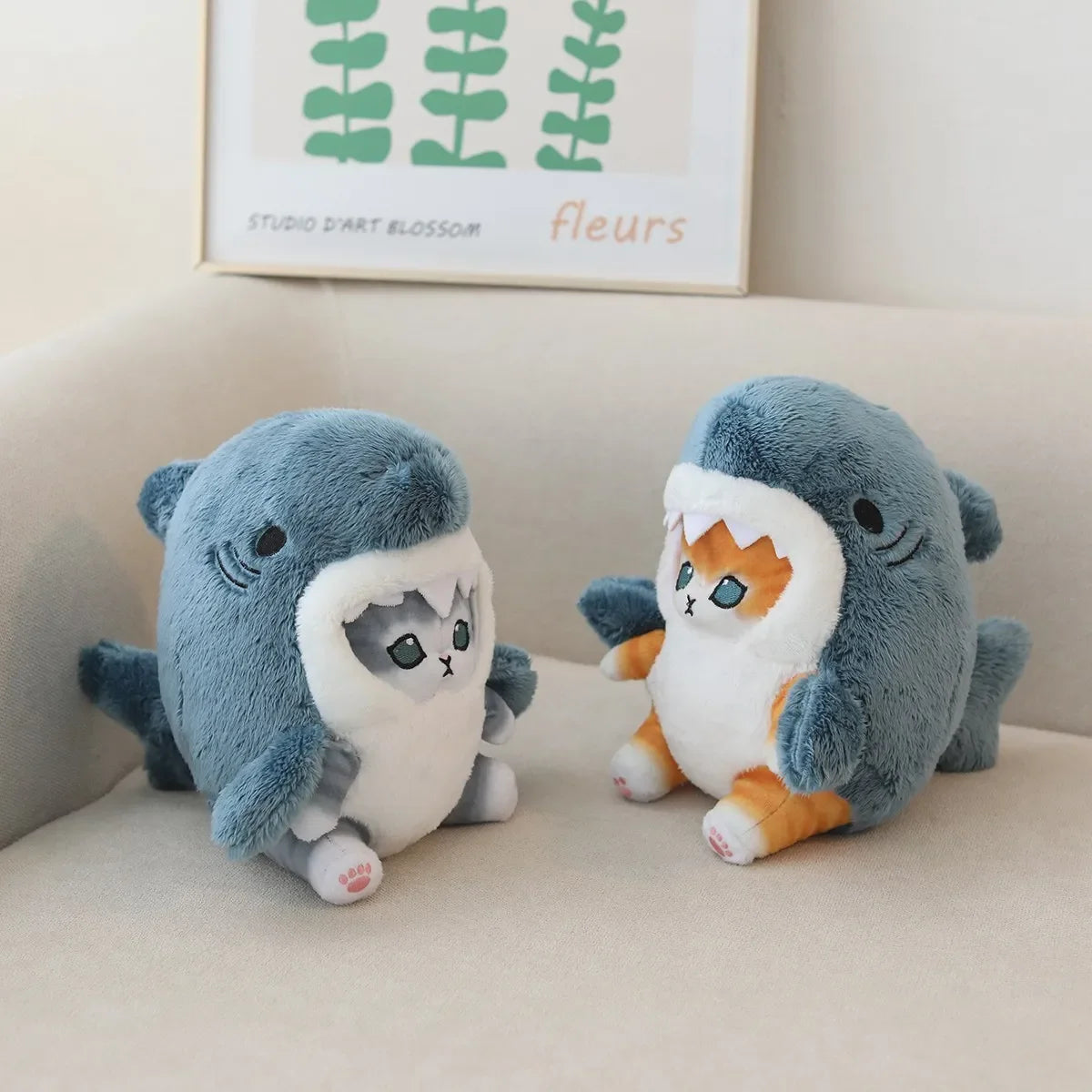 Kawaii Shark Cat Plush Toy Soft Stuffed Colorful Shark Cat Doll Kids