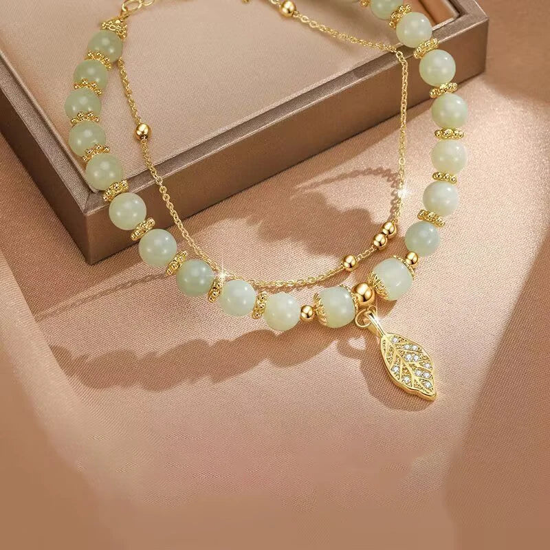 2026Chinese Style Green Jade Bracelet For Women Exquisite Gold Color