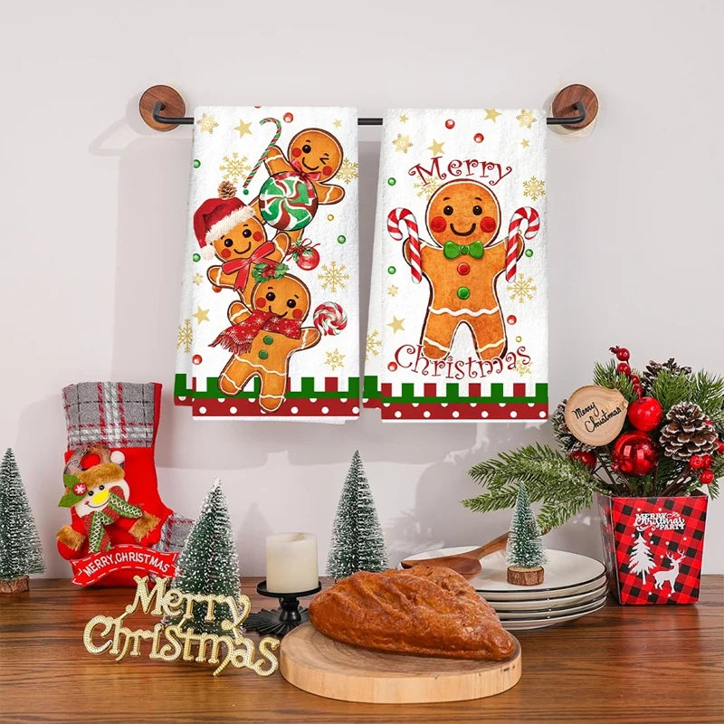 2pcs Christmas Kitchen Towels Buffalo Plaid Xmas Hand Towels Christmas