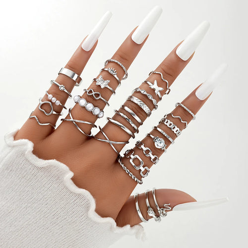 58PCS Vintage Heart Snake Butterfly Rings Set for Women Fashion Metal
