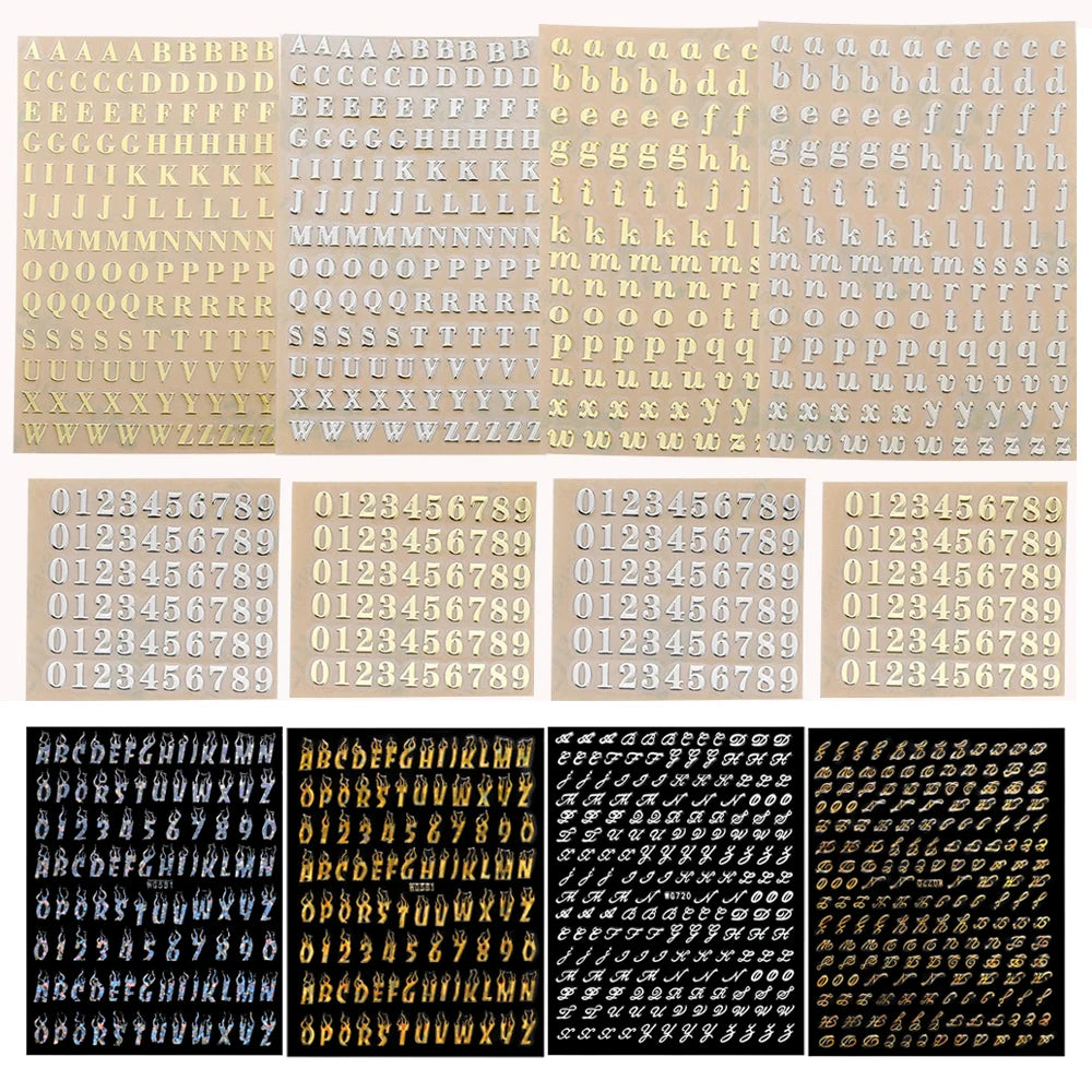 2-9mm Alphabet Letters Numbers Decor Stickers Gold Silver Epoxy Resin