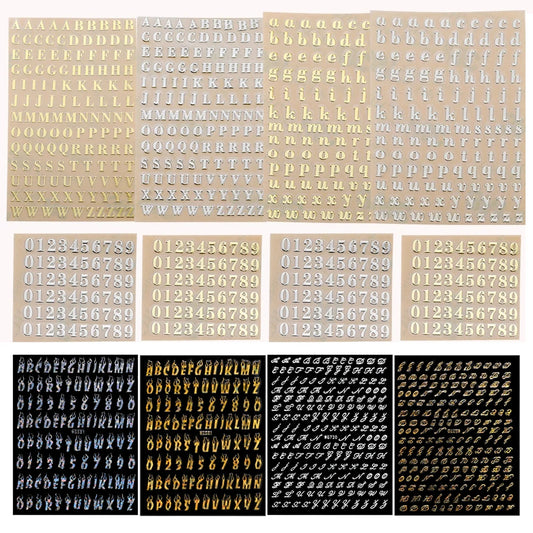 2-9mm Alphabet Letters Numbers Decor Stickers Gold Silver Epoxy Resin