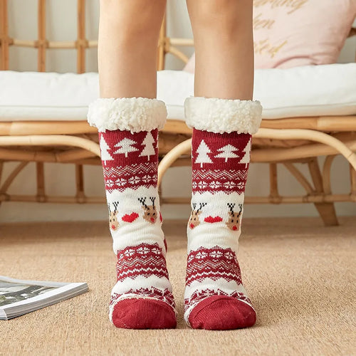 Winter Warm Socks Women penguin Plush Soft Female Non Grip Floor