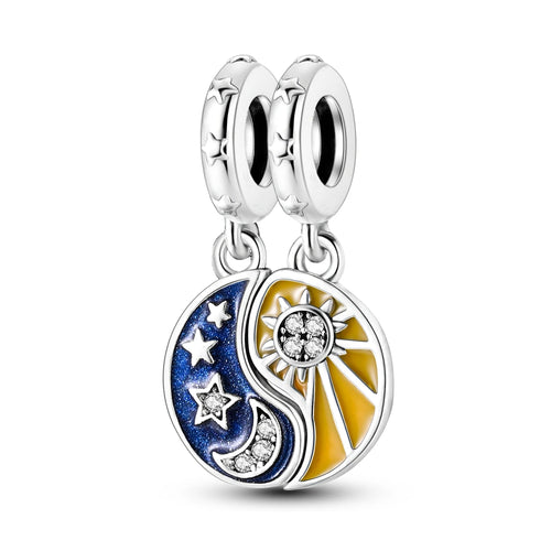 Silver Plated Mystery Star and Moon Charms Beads Fit Original Bangle