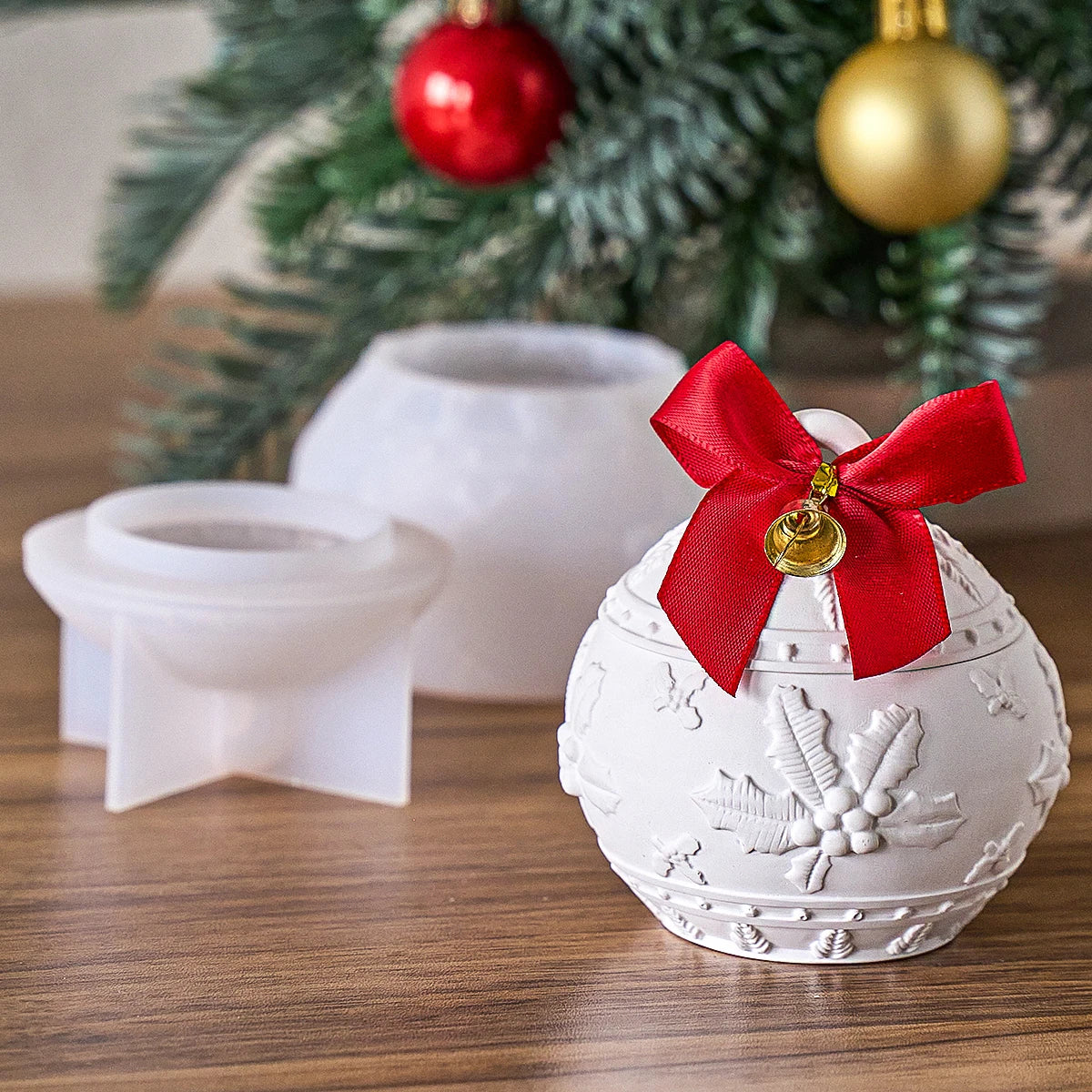 Round Christmas Jar Silicone Mold DIY Handmade Relief Berry Snowflake