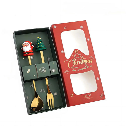 (2/4/6pc) Christmas Spoon and Fork Set Stainless Steel Creative
